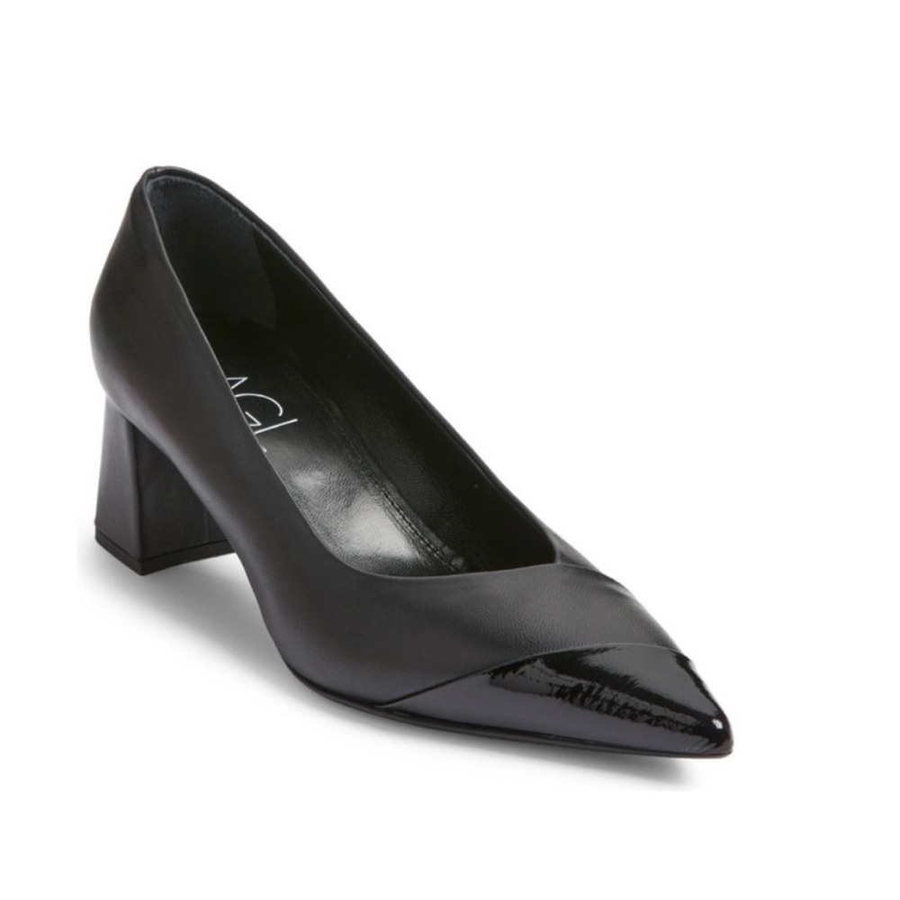 AGL Pointed Toe Block Heel Pumps Black Size 38 Work Office Classic Minimalist